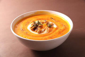 Bowl of pumpkin and cream soup