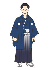 イラスト素材_正面を向く袴姿の男性_全身_ベクター