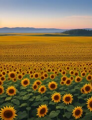 Paint the allure of a sunflower field in full bloom, stretching to the horizon.
