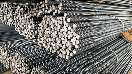Reinforced steel bars and deformed steel bars along with steel bars at the construction site....
