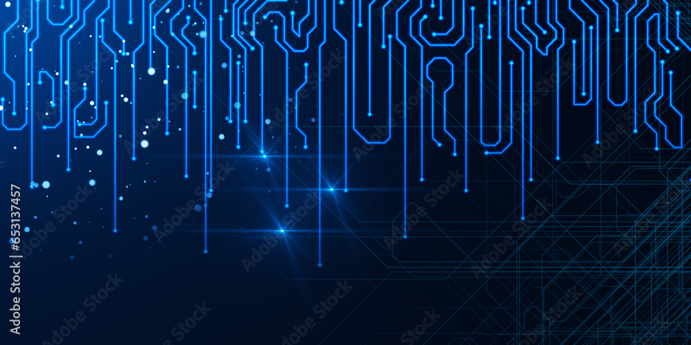 Poster abstract digital blue circuit wallpaper. technology, chip and innovation concept. 3d rendering.