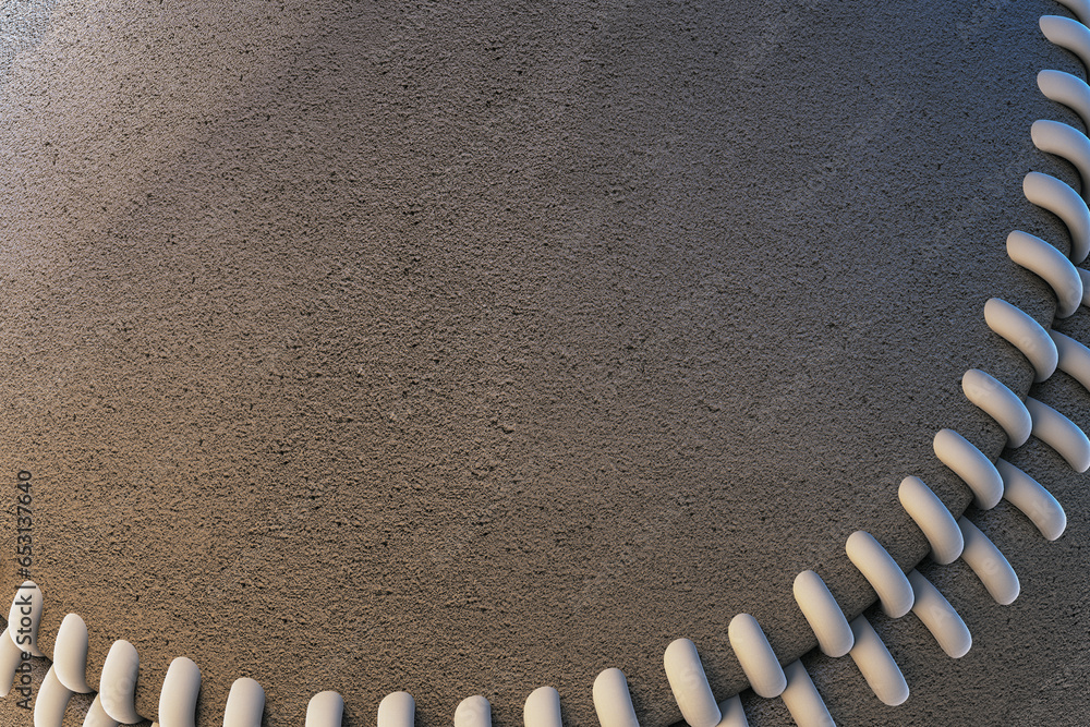 Poster Close up of gray cricket ball texture with mock up place. Ball with stitches background. 3D Rendering.