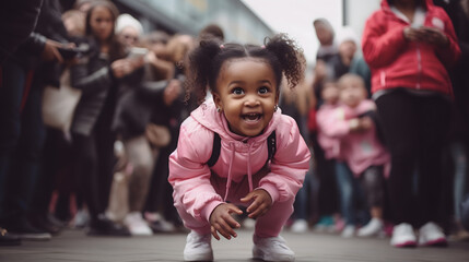 Black African baby dancing in the street