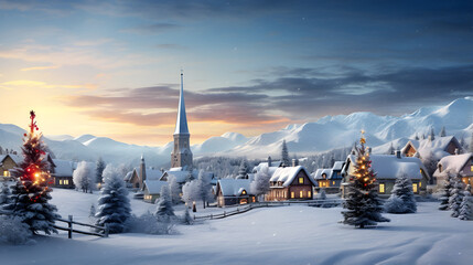 christmas in winter night in the village. winter holidays night time backdrop. merry christmas...