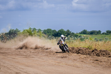 Extreme Motocross track. Riding on dust track