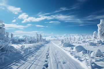 Highway through a snowy, winter landscape, Generative AI