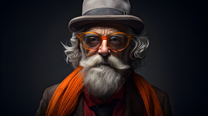 Portrait of a stylish senior man wearing hat and scarf. Generative AI