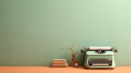 Mint Vintage typewriter on simple and minimalist pastel background with empty space for text