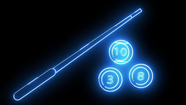 animated logo of billiard sticks and balls with glowing neon lines