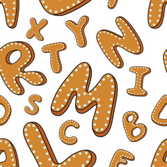 Cartoon alphabet cookie Christmas seamless pattern