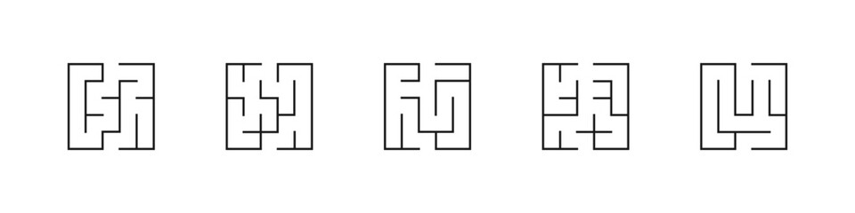 Maze labyrinth vector icon set. Path solution logic game symbol.