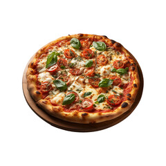 Fresh ham pizza with cheese on transparent background