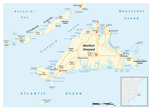 Map of Marthas Vineyard in the US state of Massachusetts Kopie