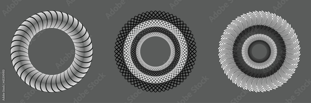 Wall mural an abstract circular pattern crafted from geometric lines in shades of gray, white, and black. this 