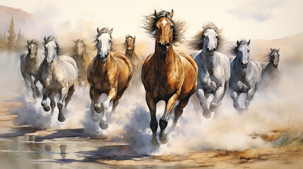 horses running - obrazy, fototapety, plakaty