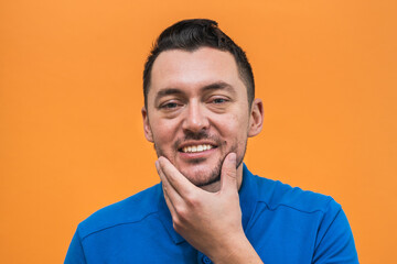 Fototapeta premium Portrait of the handsome guy. Man's emotions. Mock up copy space