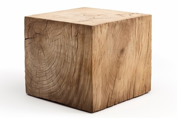 An AI Generated image of a wooden cube on white background.