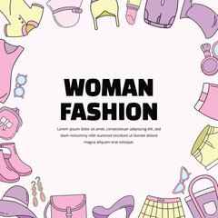 Obraz premium Hand Drawn Woman Fashion Frame Background