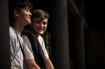 Obraz premium Portrait of Caucasian boy and Asian Chinese boy