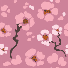 Seamless pattern with cute flowers sakura on pink background. Vector illustration. © Юлия Ткачук