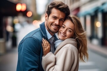 Portrait of a couple man and woman hugging while smiling