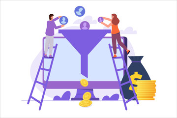Sales funnel concept. Vector illustrations for banner, website, landing page, flyer.