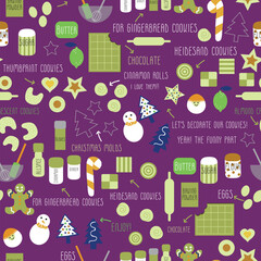 Purple Christmas cookies vector pattern background with gingerbread, thumbprint and santa cookies