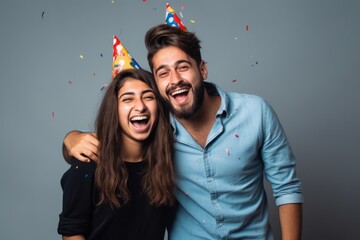Portrait of happy man and woman in celebration