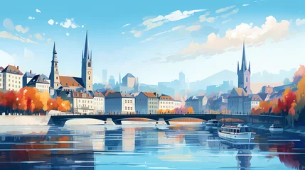 Fotobehang Illustration of beautiful view of the city of Zurich, Switzerland © Alek