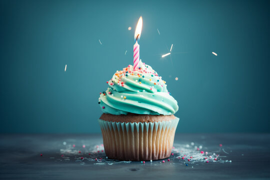 birthday cupcake with one candle
