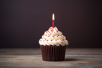 birthday cupcake with one candle - obrazy, fototapety, plakaty