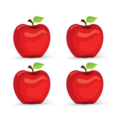 Four red apple fruits icon vector. Fresh apple fruit object, element on isolated white background, healthy fruits concept
