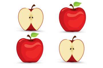  red apple fruit icon vector. Red apples fruit icon set isolated on a white background. Four Apples element on isolated white background, healthy fruits concept