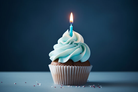birthday cupcake with one candle