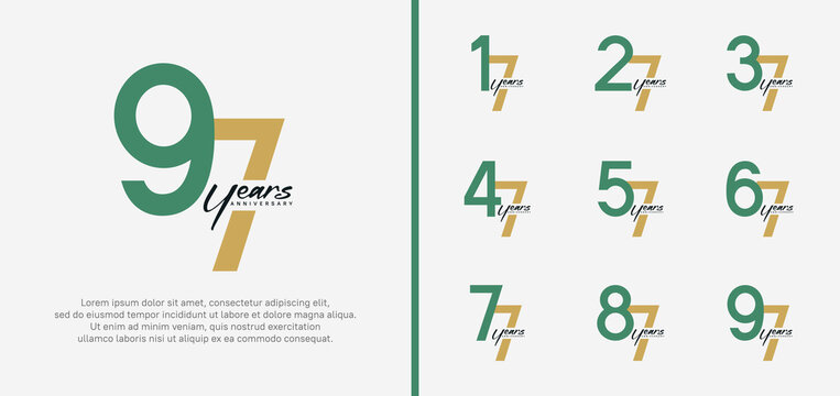 set of anniversary logo green and brown color number on white background for celebration