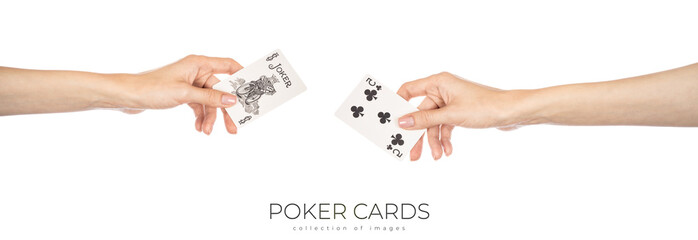 Playing cards in hand isolated on white background - Powered by Adobe