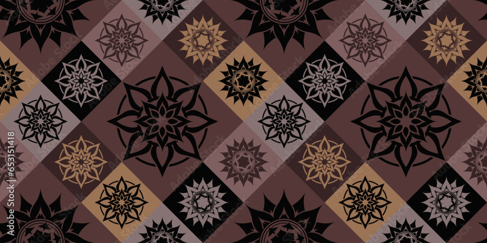 Poster vector seamless pattern with abstract flower inside square.