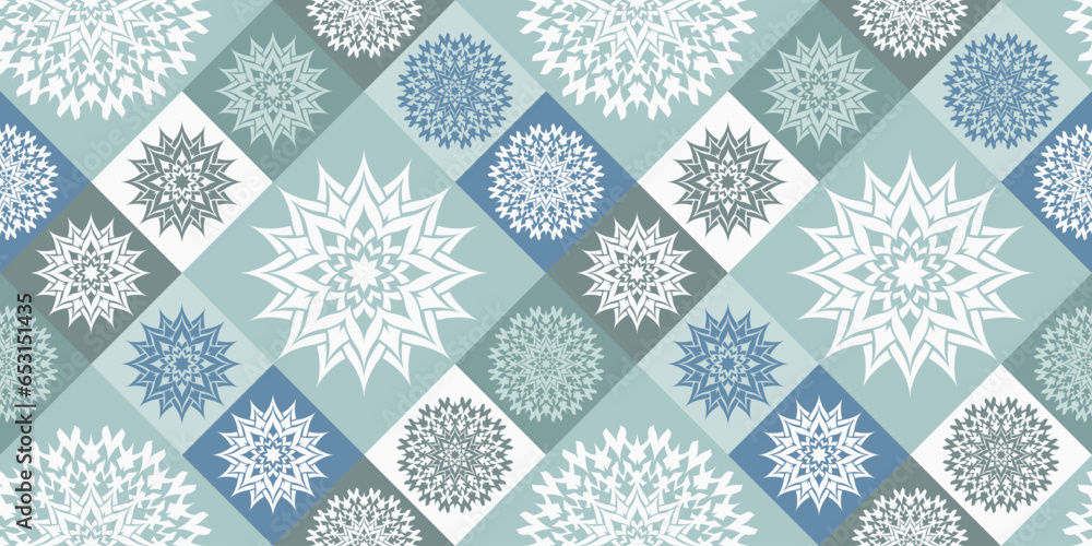 Poster vector seamless pattern with abstract flower inside square.