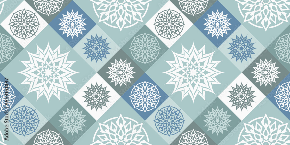 Poster vector seamless pattern with abstract flower inside square.