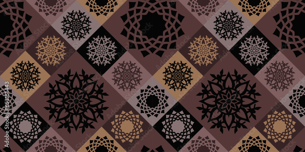 Poster vector seamless pattern with abstract flower inside square.