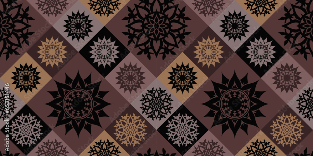 Poster vector seamless pattern with abstract flower inside square.