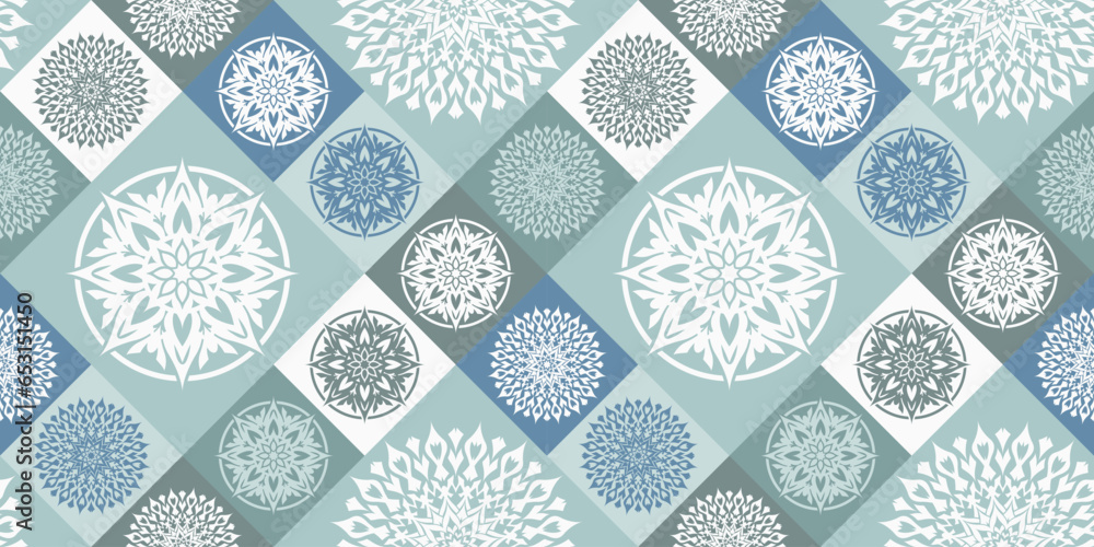 Poster vector seamless pattern with abstract flower inside square.