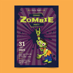 Vector Halloween Zombie Party Flyer vertical poster template