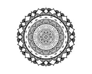 Vector abstract mandala pattern. Art on the wall. Coloring book Lace pattern The tattoo.  Black complex doodle mandala on a transparent background, for printable coloring