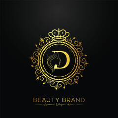 Luxury D letter logo, beauty face design vector template