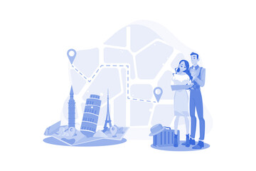 A couple is researching new places on the map