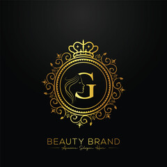 Luxury G letter logo, beauty face design vector template