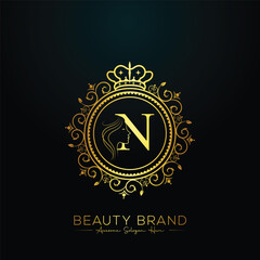 Luxury N letter logo, beauty face design vector template