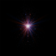 Glow light effect. Glowing sparks. Star with sparkles. On a black background.