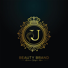 Luxury U letter logo, beauty face design vector template